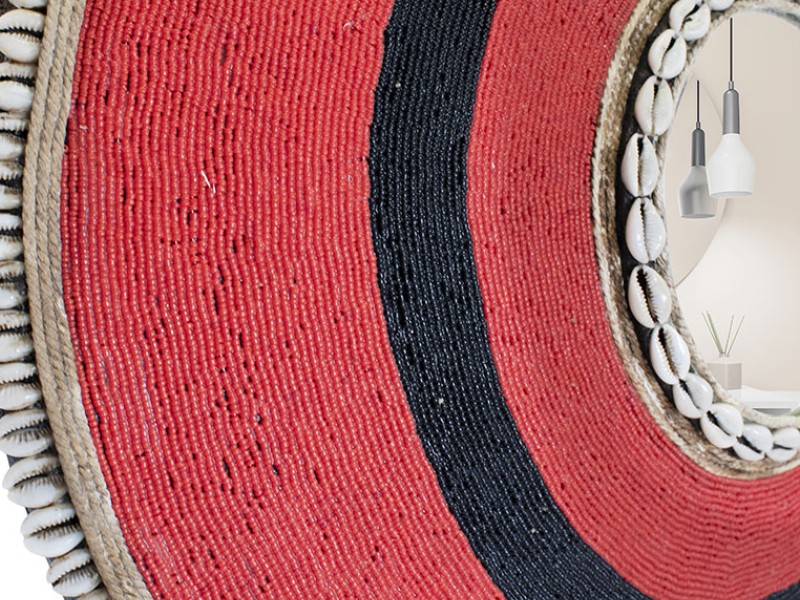 Beaded Shield Mirror Red with Black Circle